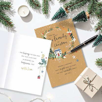 For All The Family Christmas Card Festive Christmas Wreath Xmas Greetings
