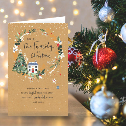 For All The Family Christmas Card Festive Christmas Wreath Xmas Greetings
