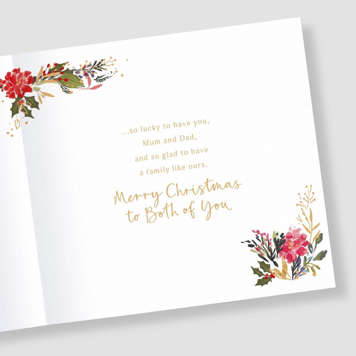 Mum & Dad Christmas Card Gold Foiled Festive Heart Wreath Xmas Greetings
