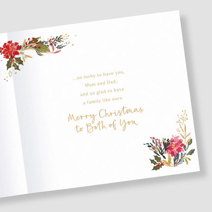 Mum & Dad Christmas Card Gold Foiled Festive Heart Wreath Xmas Greetings