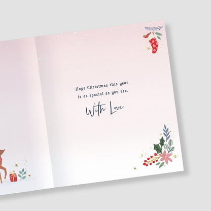 Lovely Nanny Christmas Card Reindeer With Christmas Wreath Xmas Greetings