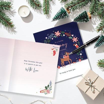 Lovely Nanny Christmas Card Reindeer With Christmas Wreath Xmas Greetings