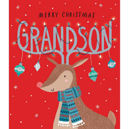 Grandson Christmas Card Merry Christmas Foiled Reindeer Antlers Xmas Greetings