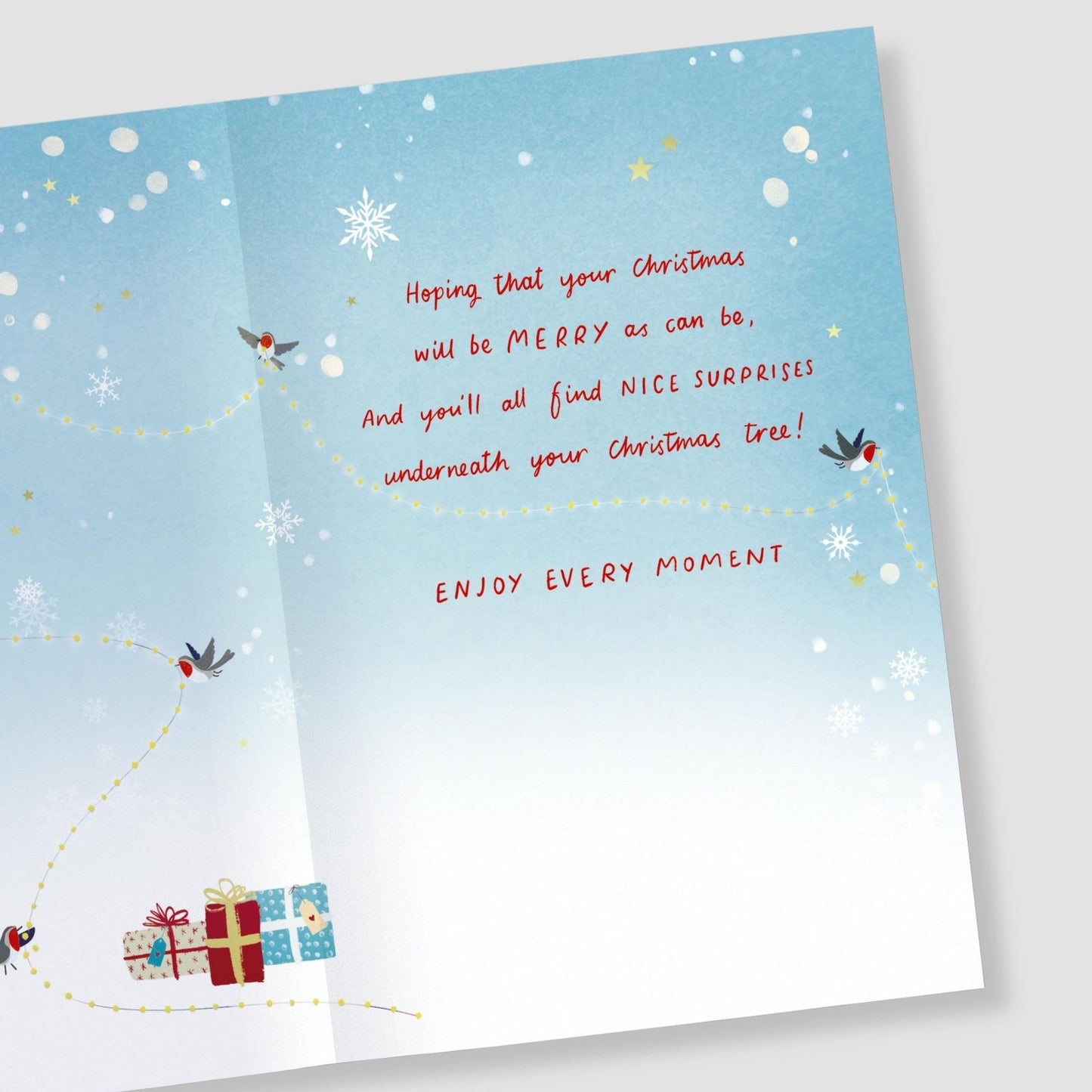 To Your Family Christmas Card Artistic Robins Decorating The Tree Xmas Greetings