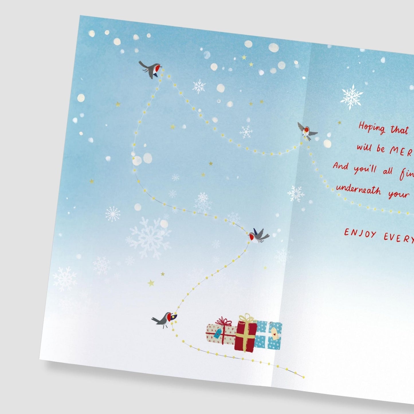To Your Family Christmas Card Artistic Robins Decorating The Tree Xmas Greetings