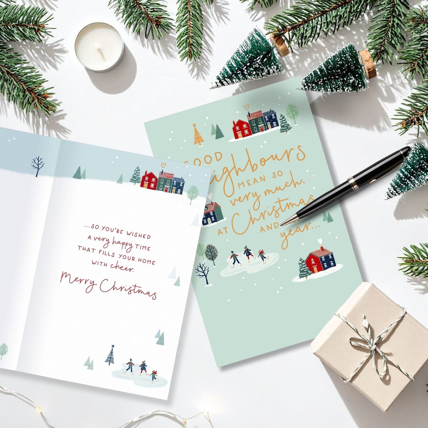 Good Neighbours Christmas Card Mean So Very Much Gold Foiled Xmas Greetings