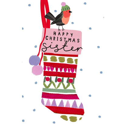Sister Christmas Card Artistic Robin & Stocking Kindred Art Range Xmas Greetings
