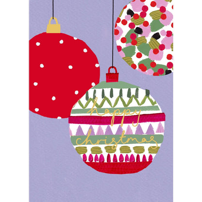 Artistic Christmas Card Foiled Baubles Kindred Art Range Xmas Greetings