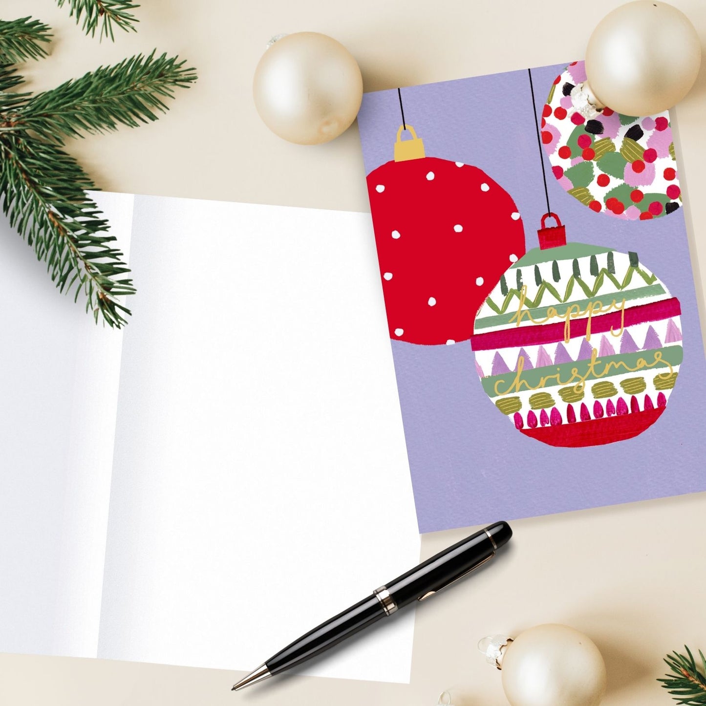 Artistic Christmas Card Foiled Baubles Kindred Art Range Xmas Greetings