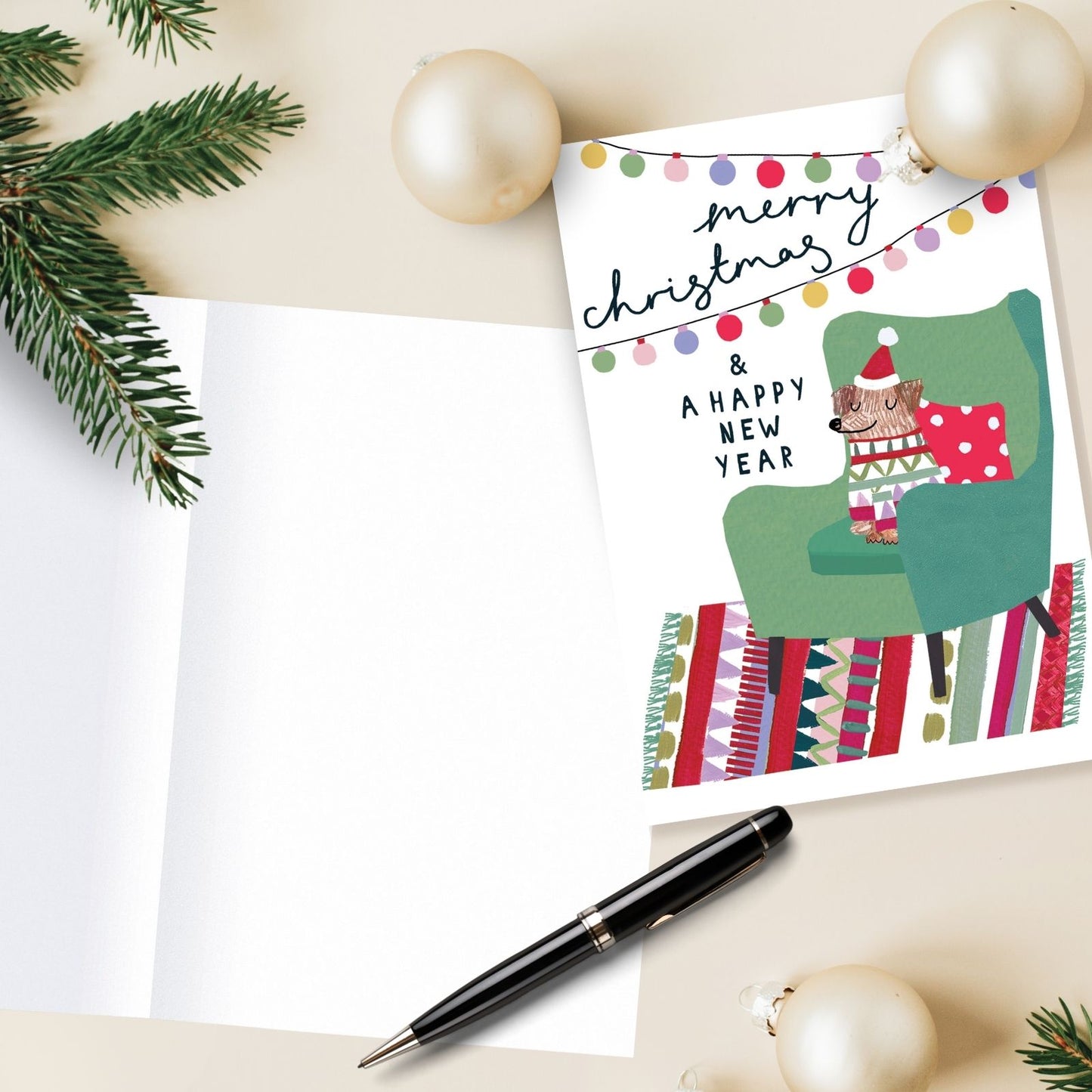 Artistic Christmas Card Festive Dog On Chair Kindred Art Range Xmas Greetings