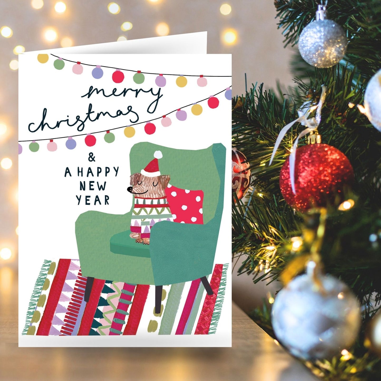 Artistic Christmas Card Festive Dog On Chair Kindred Art Range Xmas Greetings