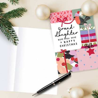 Granddaughter Christmas Card Artistic Red Robin Kindred Art Range Xmas Greetings