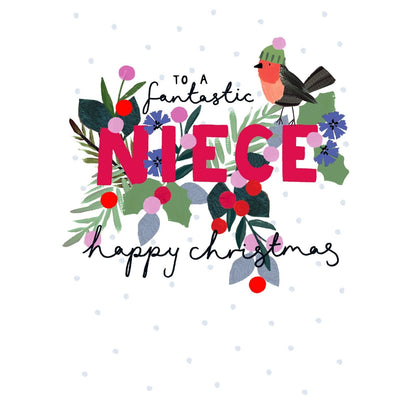 Fantastic Niece Christmas Card Artistic Robin Kindred Art Range Xmas Greetings