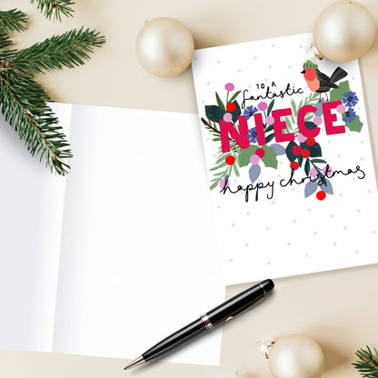Fantastic Niece Christmas Card Artistic Robin Kindred Art Range Xmas Greetings
