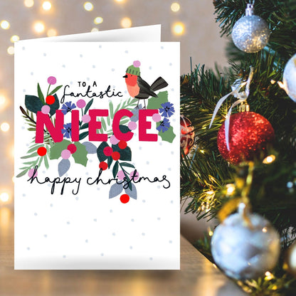 Fantastic Niece Christmas Card Artistic Robin Kindred Art Range Xmas Greetings