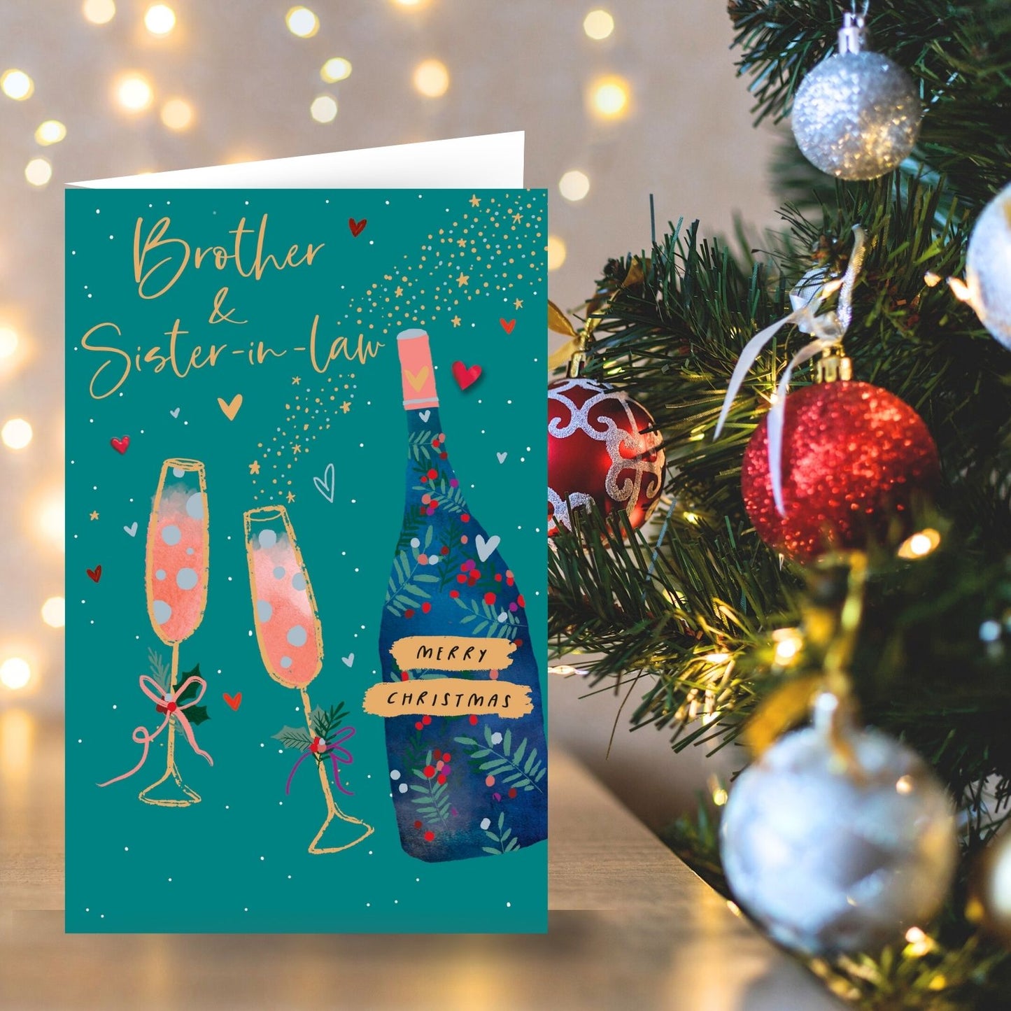 Brother & Sister-In-Law Christmas Card Festive Champagne Toast Xmas Greetings
