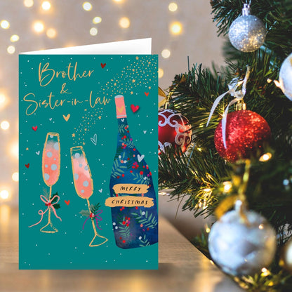 Brother & Sister-In-Law Christmas Card Festive Champagne Toast Xmas Greetings