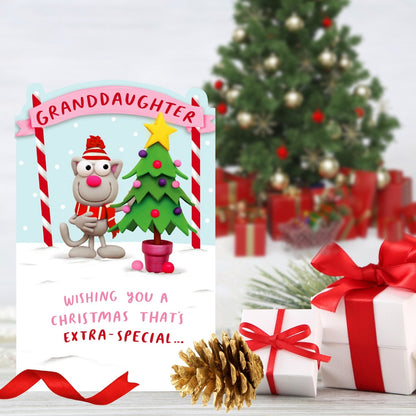 Crackers Extra-Special Granddaughter Funny Cat Christmas Greeting Card