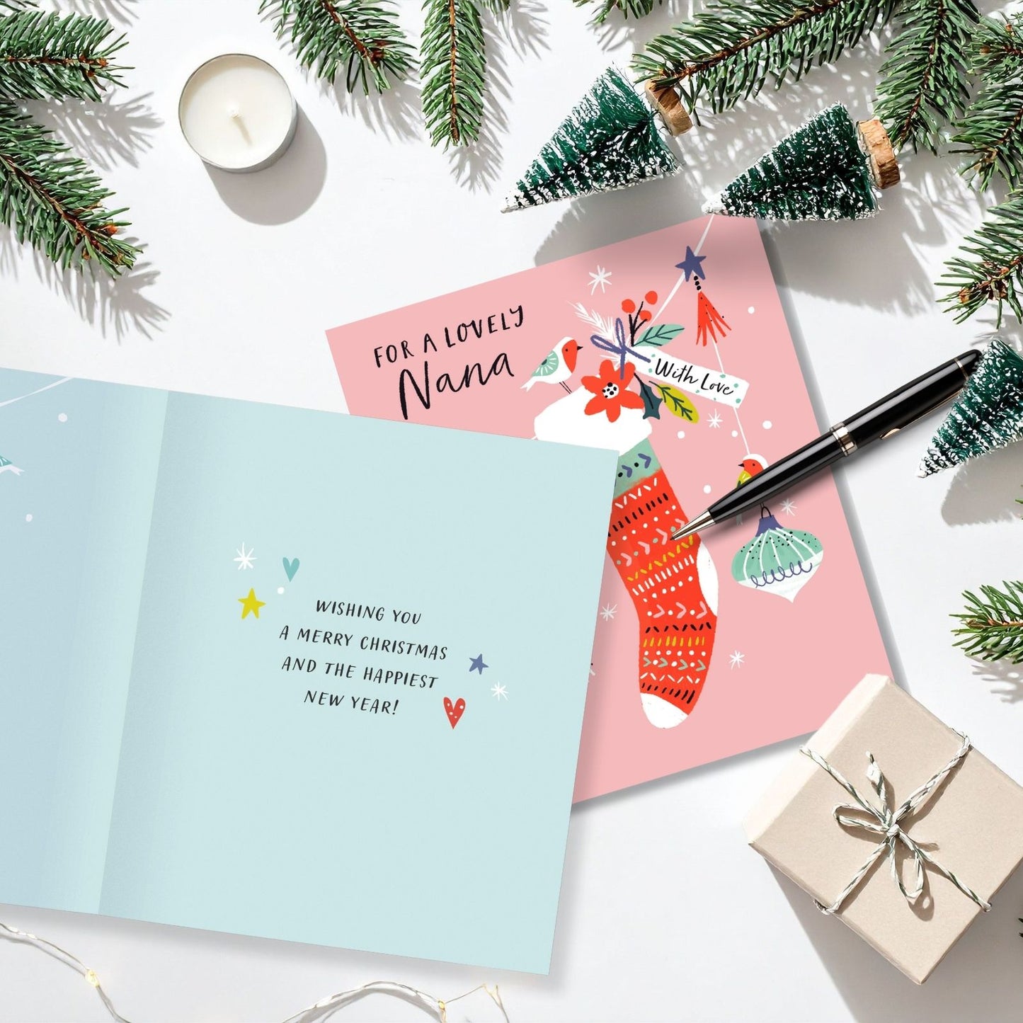 Lovely Nana Christmas Card Festive Robins & Christmas Stocking Xmas Greetings