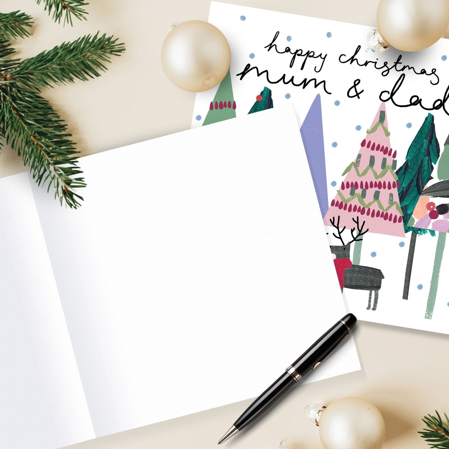 Mum & Dad Christmas Card Artistic Reindeer Kindred Art Range Xmas Greetings