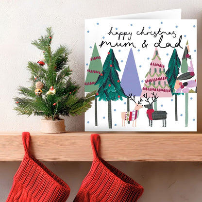 Mum & Dad Christmas Card Artistic Reindeer Kindred Art Range Xmas Greetings