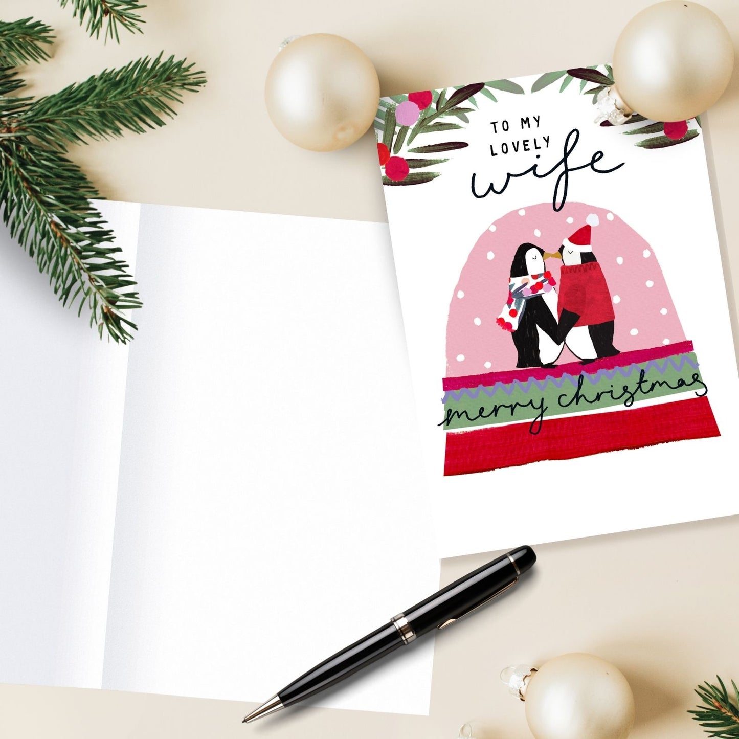Wife Christmas Card Artistic Penguins Kissing Kindred Art Range Xmas Greetings