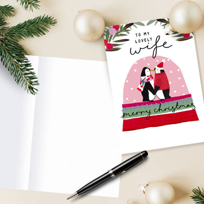 Wife Christmas Card Artistic Penguins Kissing Kindred Art Range Xmas Greetings