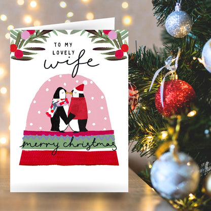 Wife Christmas Card Artistic Penguins Kissing Kindred Art Range Xmas Greetings
