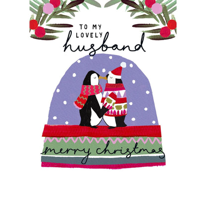 Husband Christmas Card Artistic Penguins Kissing Kindred Art Range Xmas Greetings