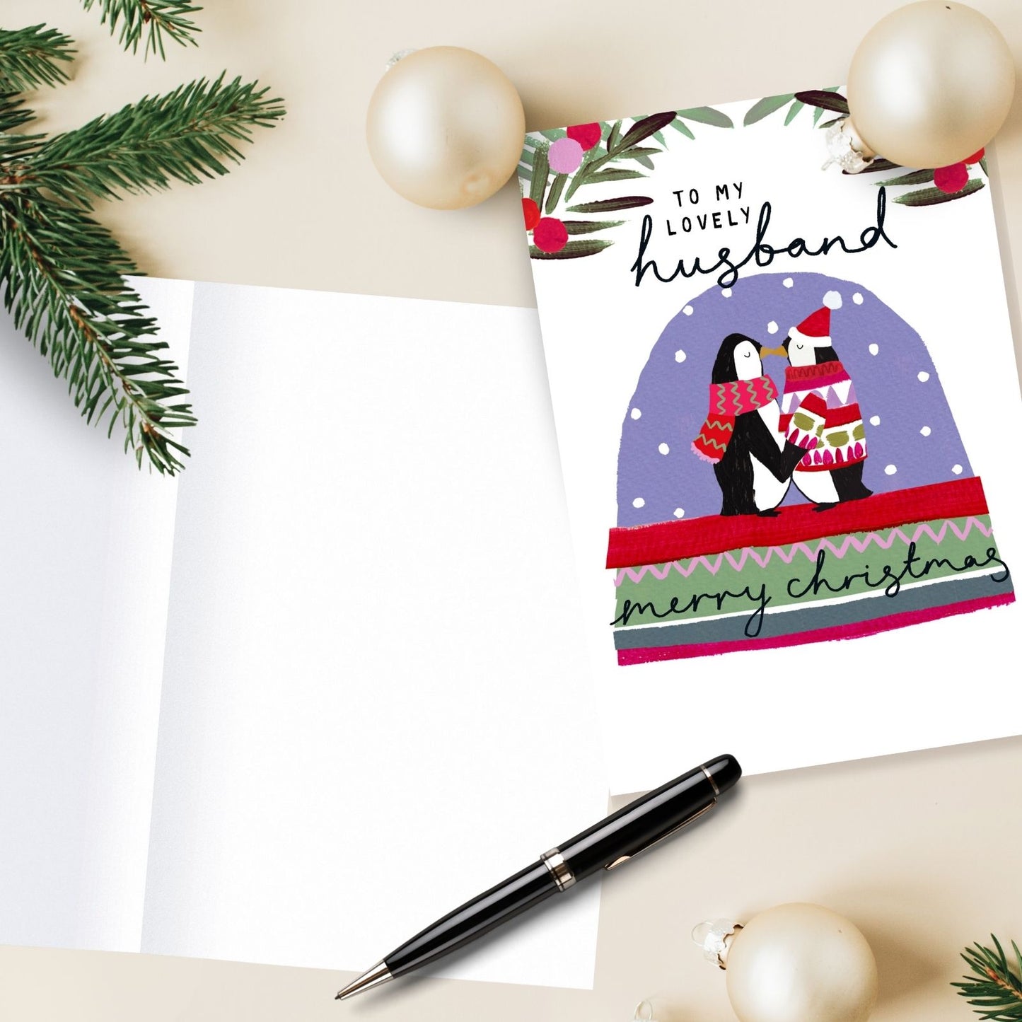 Husband Christmas Card Artistic Penguins Kissing Kindred Art Range Xmas Greetings