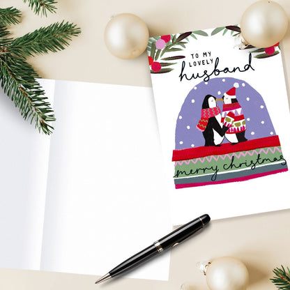 Husband Christmas Card Artistic Penguins Kissing Kindred Art Range Xmas Greetings