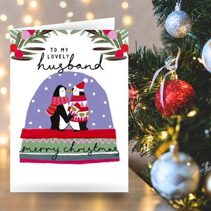 Husband Christmas Card Artistic Penguins Kissing Kindred Art Range Xmas Greetings