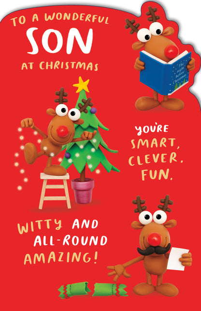 Crackers All-Round Amazing Son Funny Reindeer Christmas Greeting Card