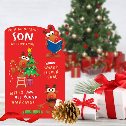 Crackers All-Round Amazing Son Funny Reindeer Christmas Greeting Card