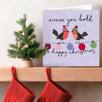 Couple Christmas Card Artistic Foiled Robins Kindred Art Range Xmas Greetings