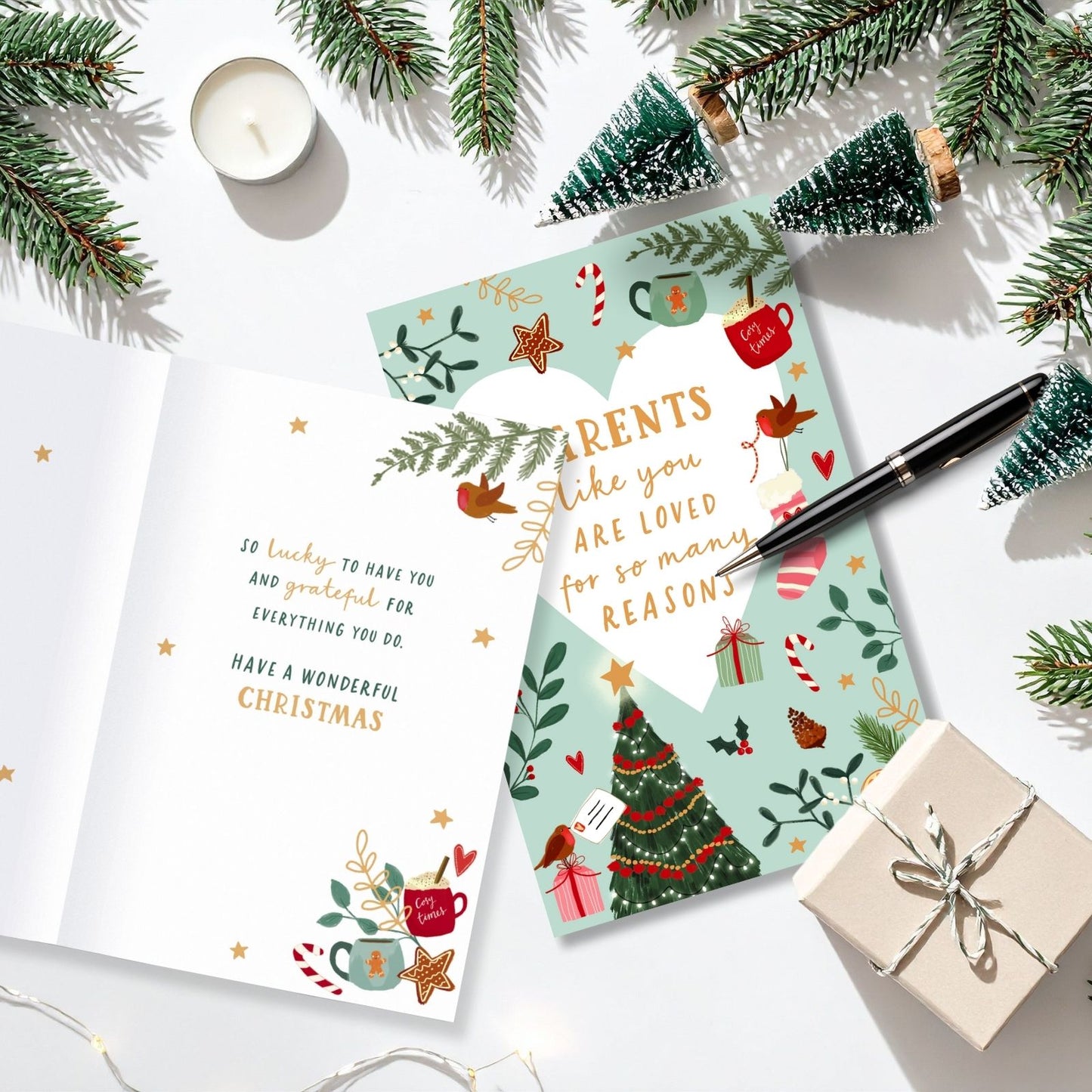 Christmas Card For Parents Festive You Are Loved Celebration Xmas Greetings