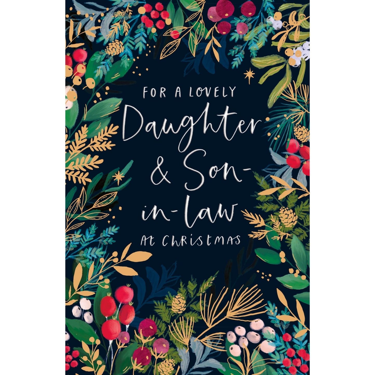 Lovely Daughter & Son-In-Law Christmas Card Festive Gold Foliage Xmas Greetings