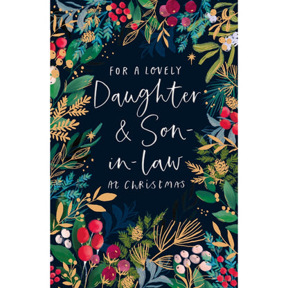 Lovely Daughter & Son-In-Law Christmas Card Festive Gold Foliage Xmas Greetings