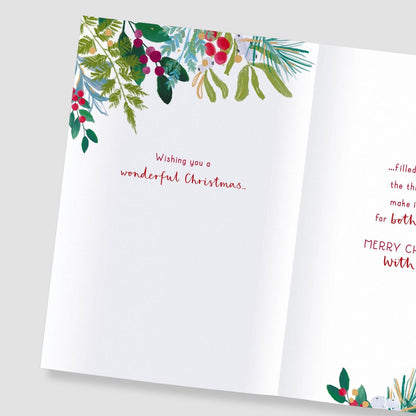 Lovely Daughter & Son-In-Law Christmas Card Festive Gold Foliage Xmas Greetings