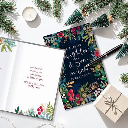 Lovely Daughter & Son-In-Law Christmas Card Festive Gold Foliage Xmas Greetings