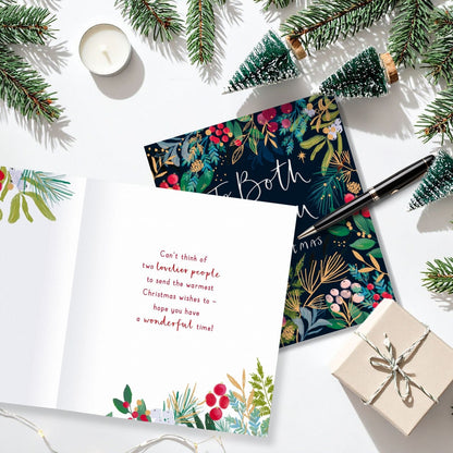 To Both Of You Christmas Card Gold Foiled Festive Foliage Couple Xmas Greetings