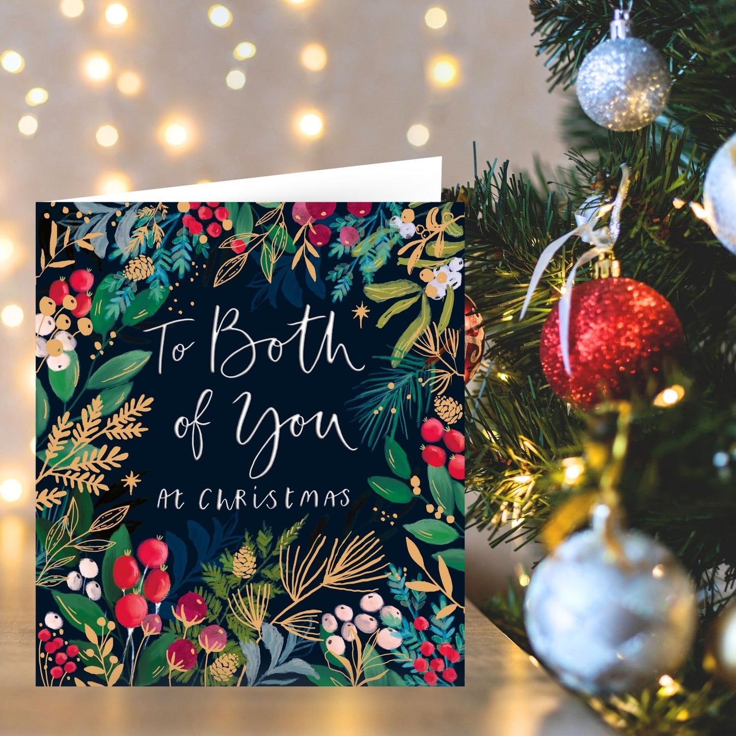 To Both Of You Christmas Card Gold Foiled Festive Foliage Couple Xmas Greetings
