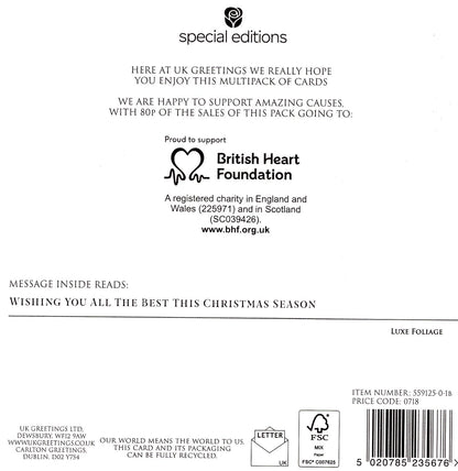 Box Of 10 British Heart Foundation Charity Festive Foliage Christmas Cards