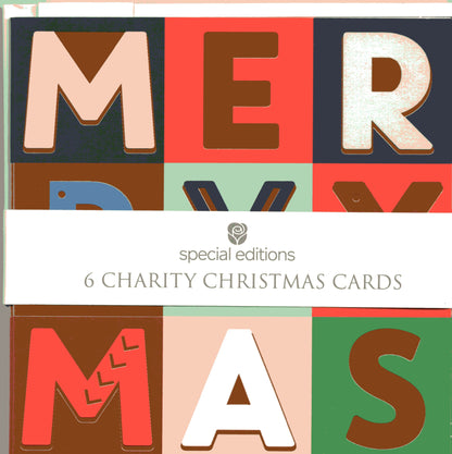 Pack Of 6 Merry Xmas Charity Christmas Cards Multiple Charities