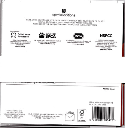Pack Of 6 Merry Xmas Charity Christmas Cards Multiple Charities