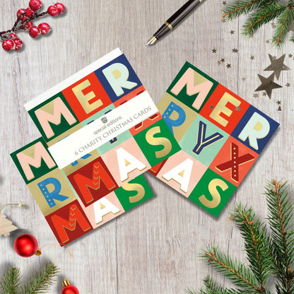 Pack Of 6 Merry Xmas Charity Christmas Cards Multiple Charities