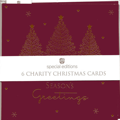 Pack Of 6 Season's Greetings Trees Charity Christmas Cards Multiple Charities