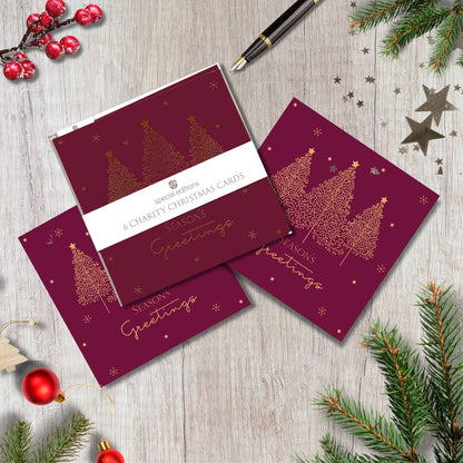 Pack Of 6 Season's Greetings Trees Charity Christmas Cards Multiple Charities