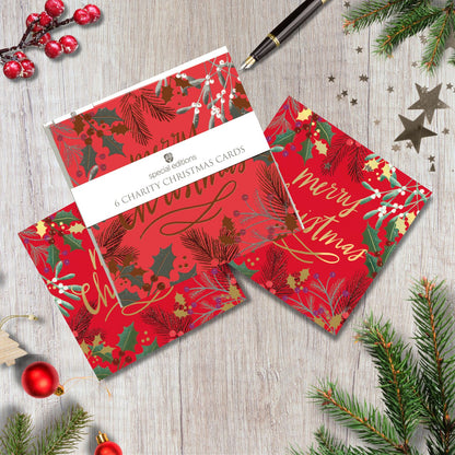 Pack Of 6 Holly Berries Charity Christmas Cards Multiple Charities