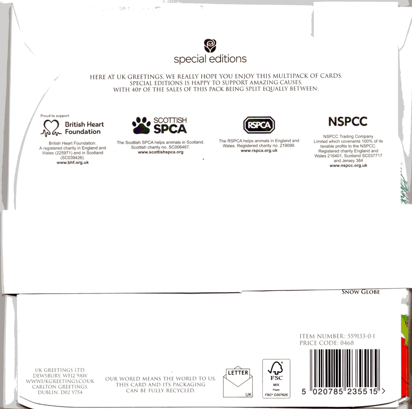 Pack Of 6 Snow Globe Winter Wishes Charity Christmas Cards Multiple Charities